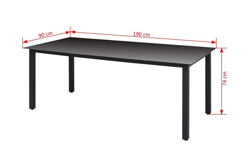 Trädgårdsbord svart 190x90x74 cm aluminium och glas - Svart - Utemöbler - Trädgårdsbord & Utebord - Matbord ute