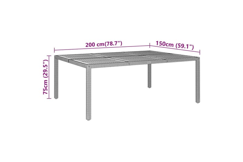 Utebord 200x150x75 cm akaciaträ och konstrotting grå - Grå - Utemöbler - Trädgårdsbord & Utebord - Matbord ute