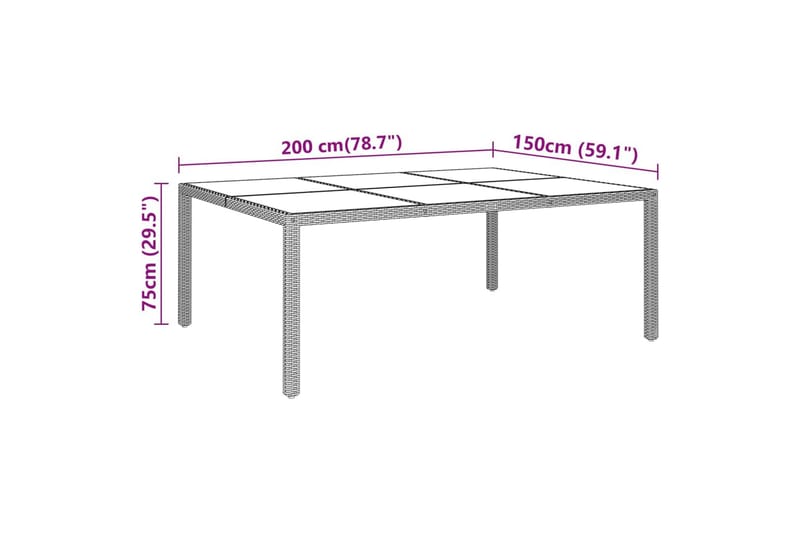 Utebord 200x150x75 cm härdat glas och konstrotting beige - Beige - Utemöbler - Trädgårdsbord & Utebord - Matbord ute