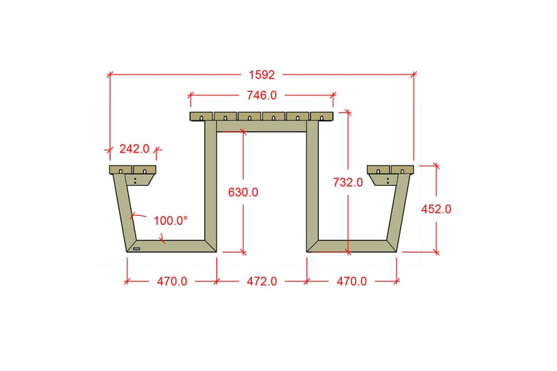 PLUS Wega Bord/Bänkset 177 cm - Utemöbler - Trädgårdsbord & Utebord - Picknickbord