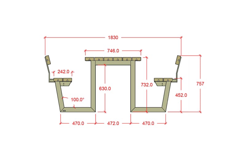 PLUS Wega Bord/Bänkset med 2 Ryggstöd 177 cm - Utemöbler - Trädgårdsbord & Utebord - Picknickbord