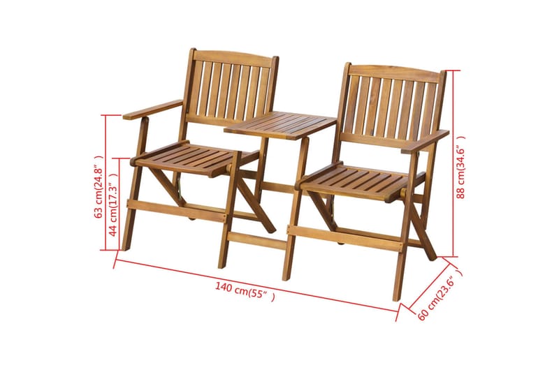 Hopfällbar trädgårdsbänk med tebord 140 cm massivt akaciaträ - Brun - Utemöbler - Utesoffor & bänkar - Trädgårdsbänkar