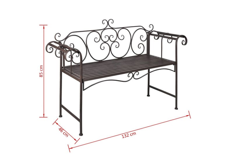 Trädgårdsbänk 132 cm stål antikbrun - Brun - Utemöbler - Utesoffor & bänkar - Trädgårdsbänkar