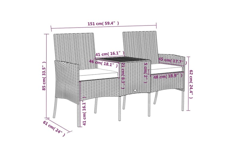 Trädgårdssoffa 2-sits med bord konstrotting brun - Brun - Utemöbler - Utesoffor & bänkar - Loungesoffa