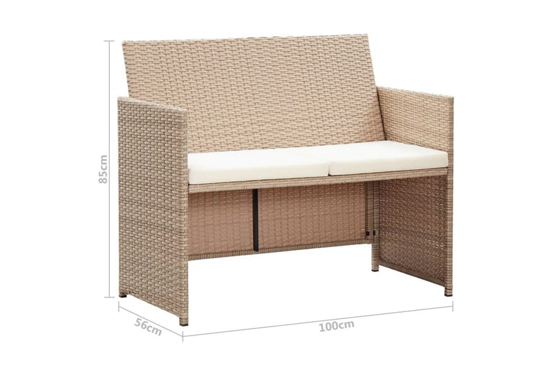 Trädgårdssoffa 2-sits med dynor konstrotting beige - Beige - Utemöbler - Utesoffor & bänkar - Loungesoffa