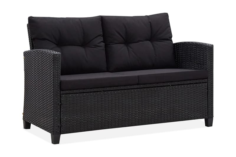 Trädgårdssoffa 2-sits med dynor svart 124 cm konstrotting - Svart - Utemöbler - Utesoffor & bänkar - Loungesoffa