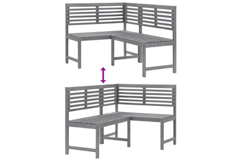 Hörnbänk grå 140 cm massivt akaciaträ - Grå - Utemöbler - Utesoffor & bänkar - Trädgårdssoffa