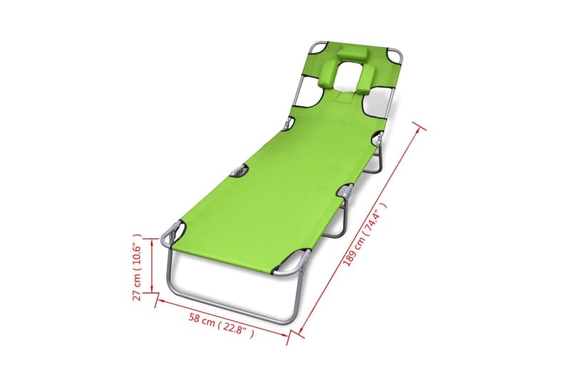 Hopfällbar solsäng med huvudkudde pulverlackerat stål grön - Grön - Utemöbler - Utestolar & fåtöljer - Solsängar & solvagnar