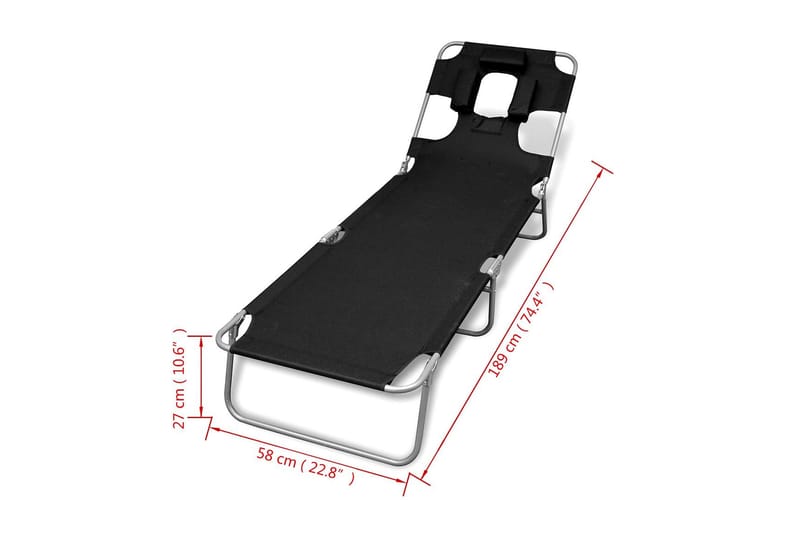 Hopfällbar solsäng med huvudkudde pulverlackerat stål svart - Svart - Utemöbler - Utestolar & fåtöljer - Solsängar & solvagnar