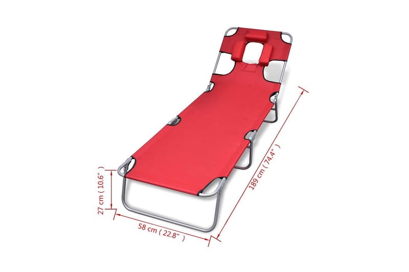 Hopfällbar solsäng med huvudkudde pulverlackerat stål röd - Röd - Utemöbler - Utestolar & fåtöljer - Solsängar & solvagnar