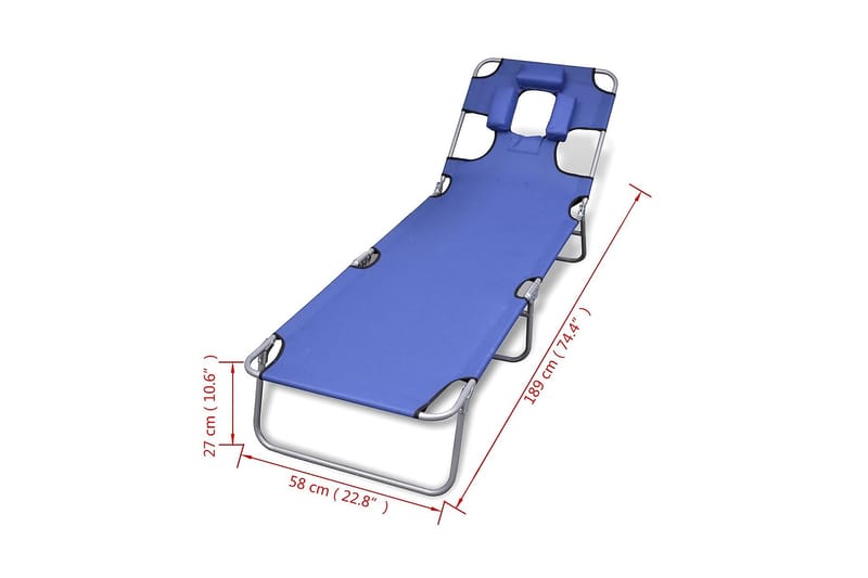 Hopfällbar solsäng med huvudkudde pulverlackerat stål blå - Blå - Utemöbler - Utestolar & fåtöljer - Solsängar & solvagnar