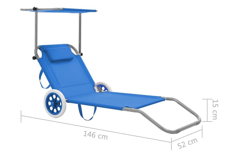 Hopfällbar solsäng med tak och hjul stål blå - Blå - Utemöbler - Utestolar & fåtöljer - Solsängar & solvagnar