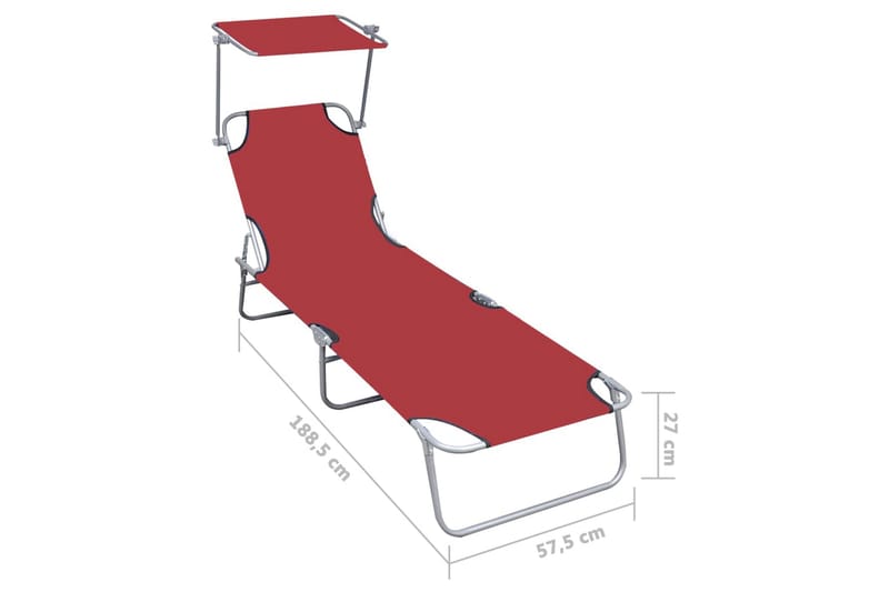 Hopfällbar solsäng med tak röd aluminium - Röd - Utemöbler - Utestolar & fåtöljer - Solsängar & solvagnar