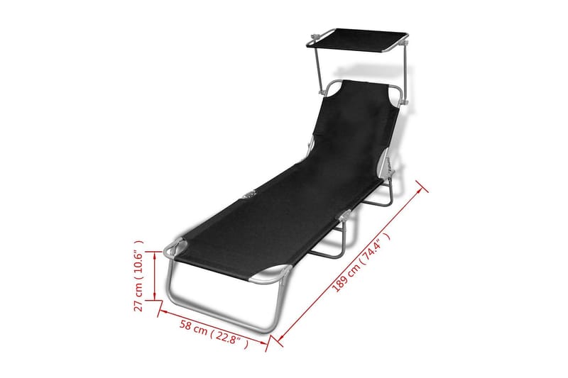Hopfällbar solsäng med tak stål och tyg svart - Svart - Utemöbler - Utestolar & fåtöljer - Solsängar & solvagnar