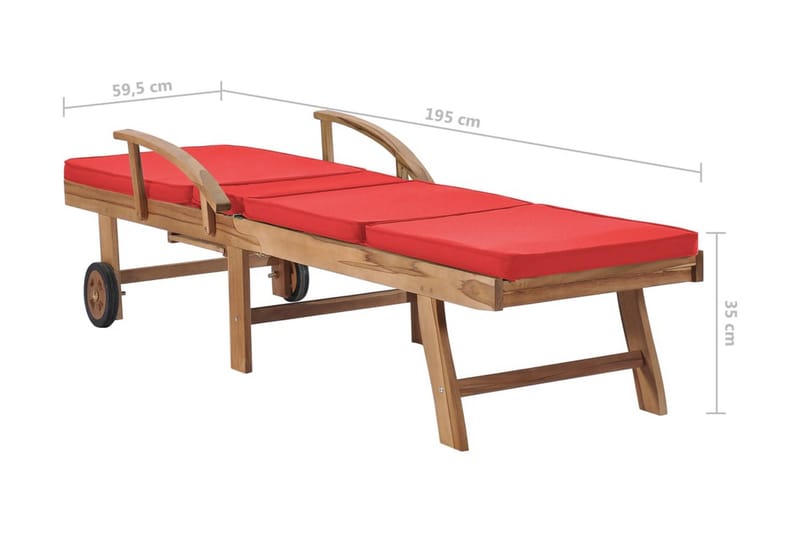 Solsäng med dyna massiv teak röd - Röd - Utemöbler - Utestolar & fåtöljer - Solsängar & solvagnar