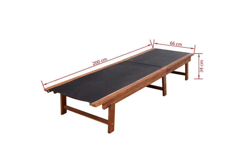 Solsängar 2 st med bord massivt akaciaträ och textilene - Brun - Utemöbler - Utestolar & fåtöljer - Solsängar & solvagnar