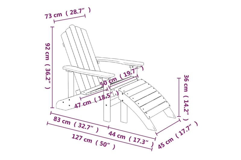 Adirondackstol med fotpall HDPE brun - Brun - Utemöbler - Utestolar & fåtöljer - Solstol - Däckstol