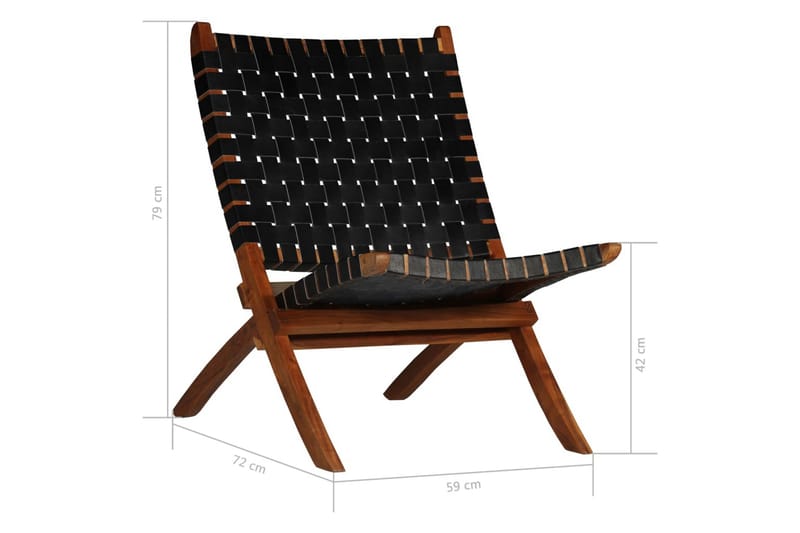 Hopfällbar stol flätad svart äkta läder - Svart - Utemöbler - Utestolar & fåtöljer - Utefåtöljer & loungefåtöljer